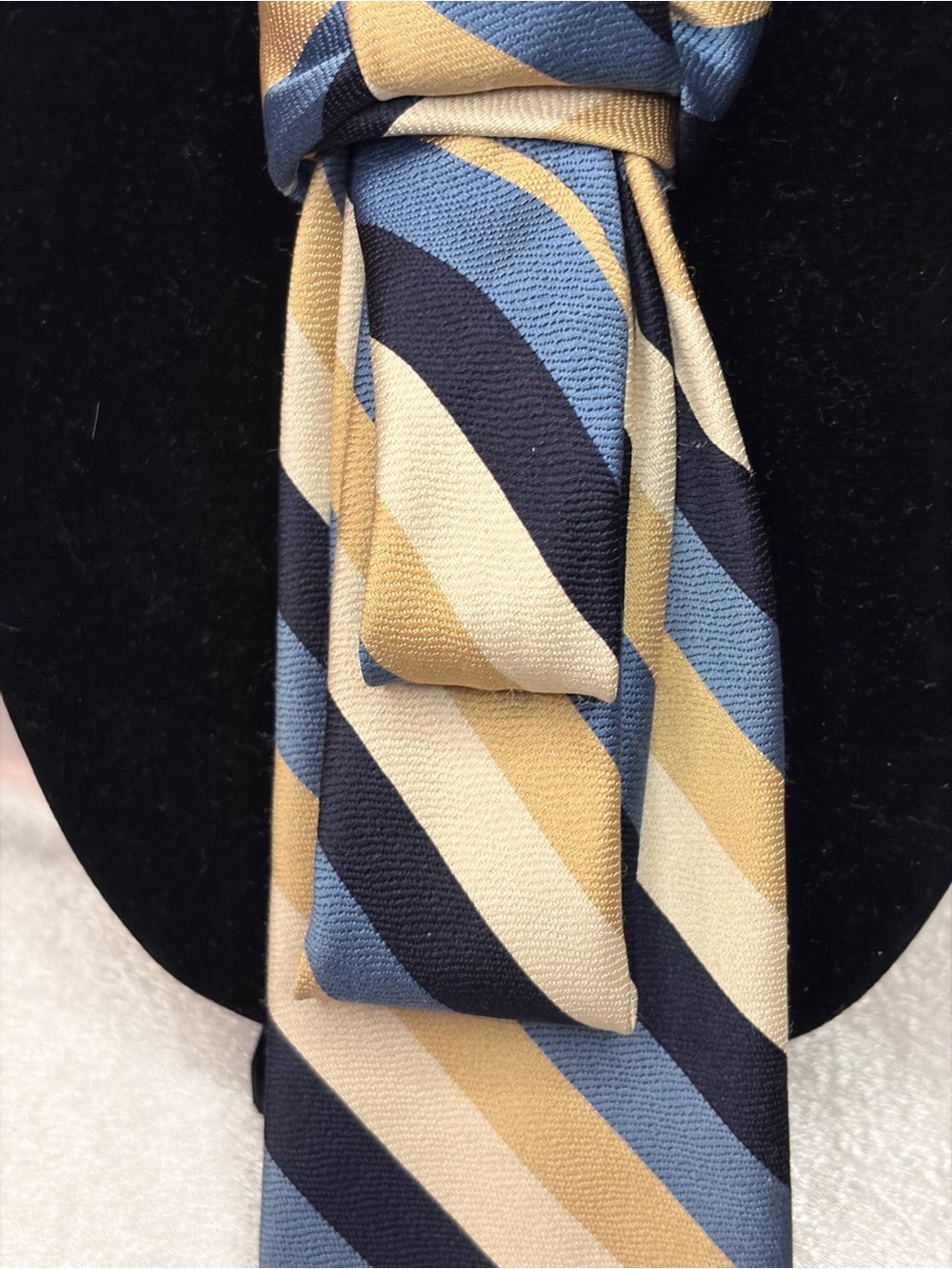 Givenchy Striped Silk Tie Necklace Accent in Navy, Light Blue & Gold - Picture 3 of 8